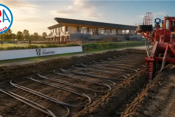 ARA Boringen plaatste 10 horizontale bodemlussen onder het voetbalveld van VV Egmond voor duurzame bodemenergie.